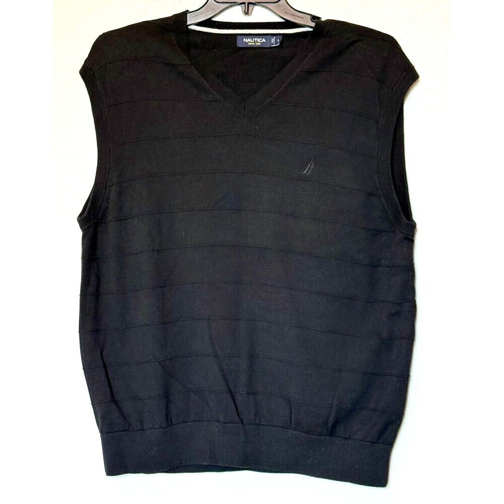 Mens Black Sweaters L Vest Preppy Nautica Navtech V-neck Knit Golf Pullover